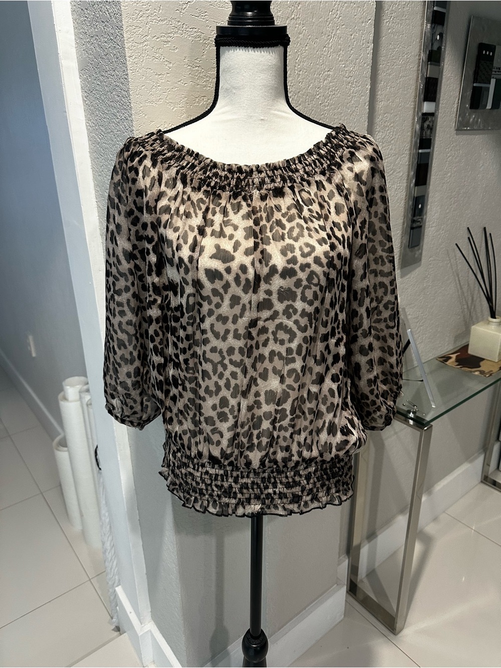 Forever 21 Leopard Off-Shoulder Top - Taupe & Black
